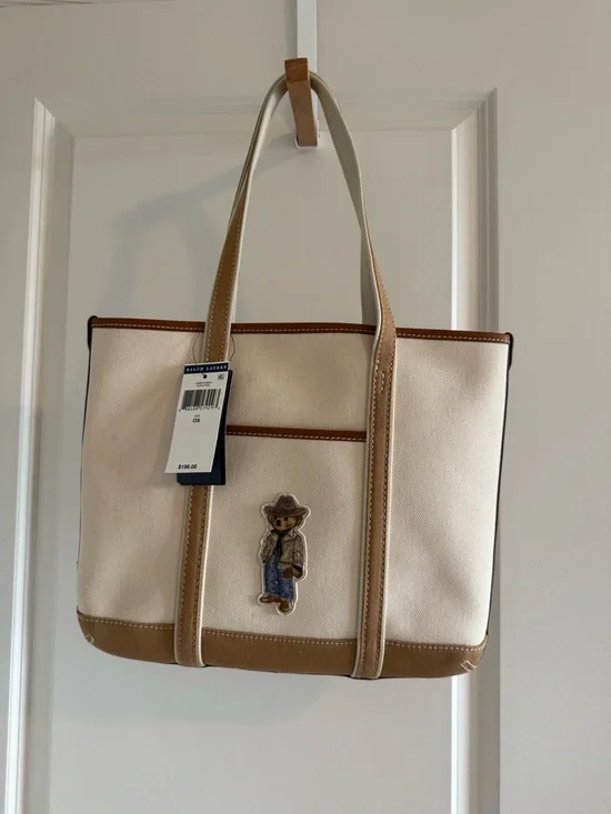 Ralph Lauren Polo Small Bear Canvas Tote ECRU TAN New with Tag And Dust Bag - Picture 1 of 4